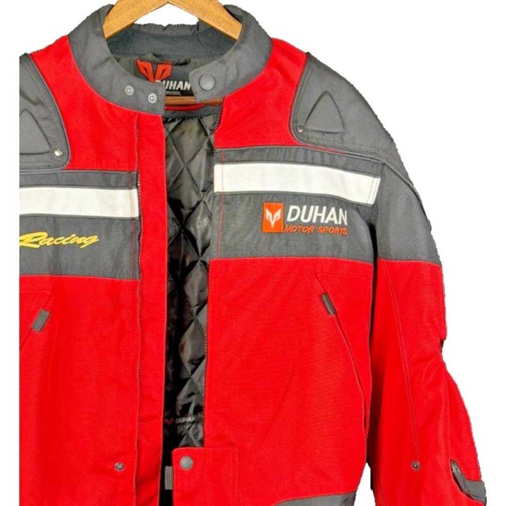 Duhan Motor Sports Racing Jacket Red Black Padded Heavy Duty Motorcycle Biker M